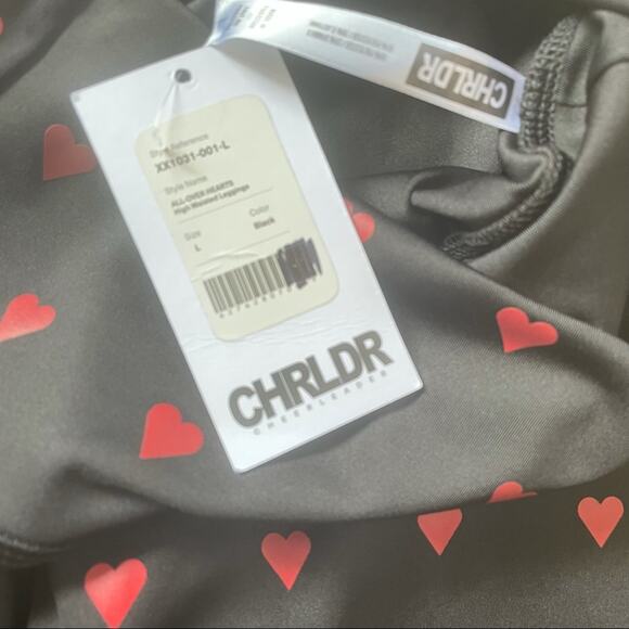 CHRLDR Black with Red Heart all over design high waisted leggings Large NWT - Picture 4 of 7
